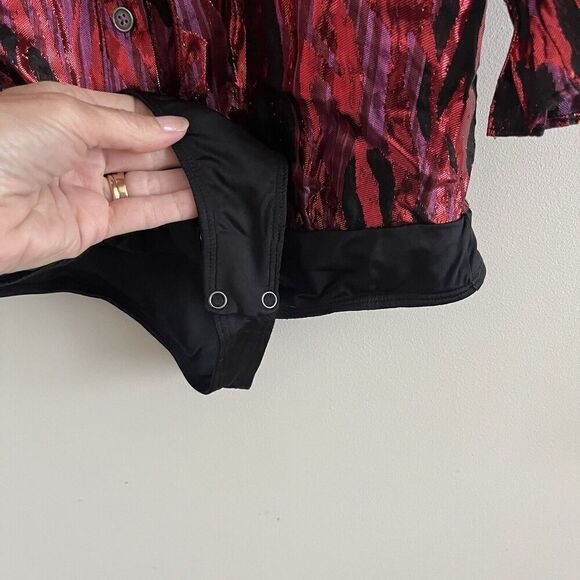 NWT Ramy Brook Printed Dina Bodysuit XS Red Top Metallic Whimsigoth disco - Picture 12 of 15